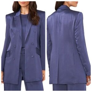Vince Camuto Double Breasted Satin Longline Blazer Size 6 “Small” Dusk Blue